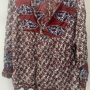 Lucky Brand block print hippie boho top XL